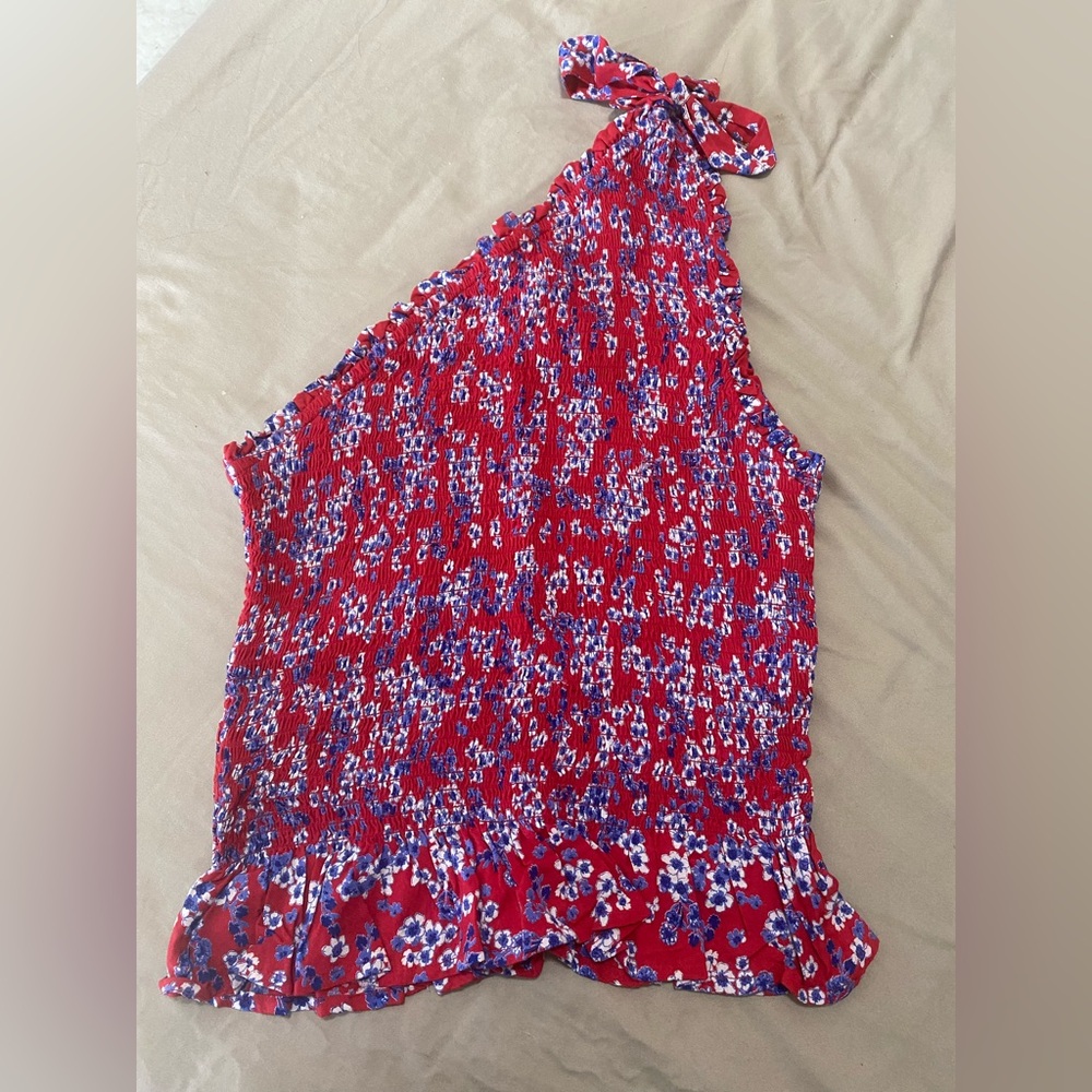 Jeep Red and Blue Floral One-Shoulder Tank Top